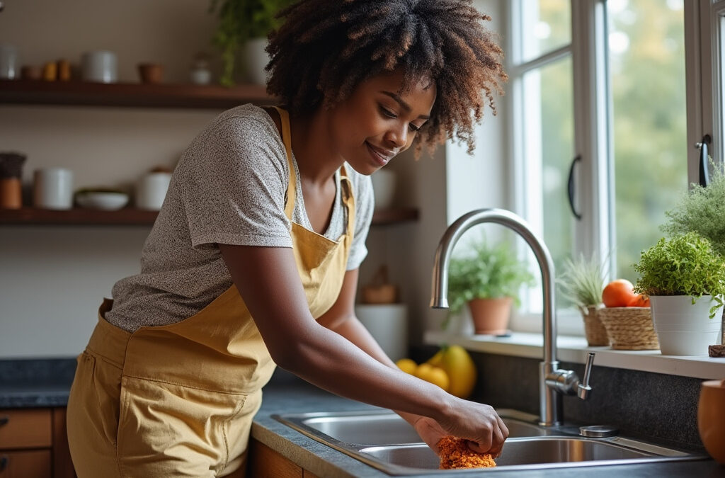 Woman putting the right things down a garbage disposal in Jacksonville Florida with Turner Plumbing Co.