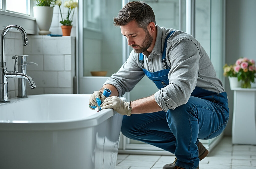 Plumber from Turner Plumbing Co over a bathtub